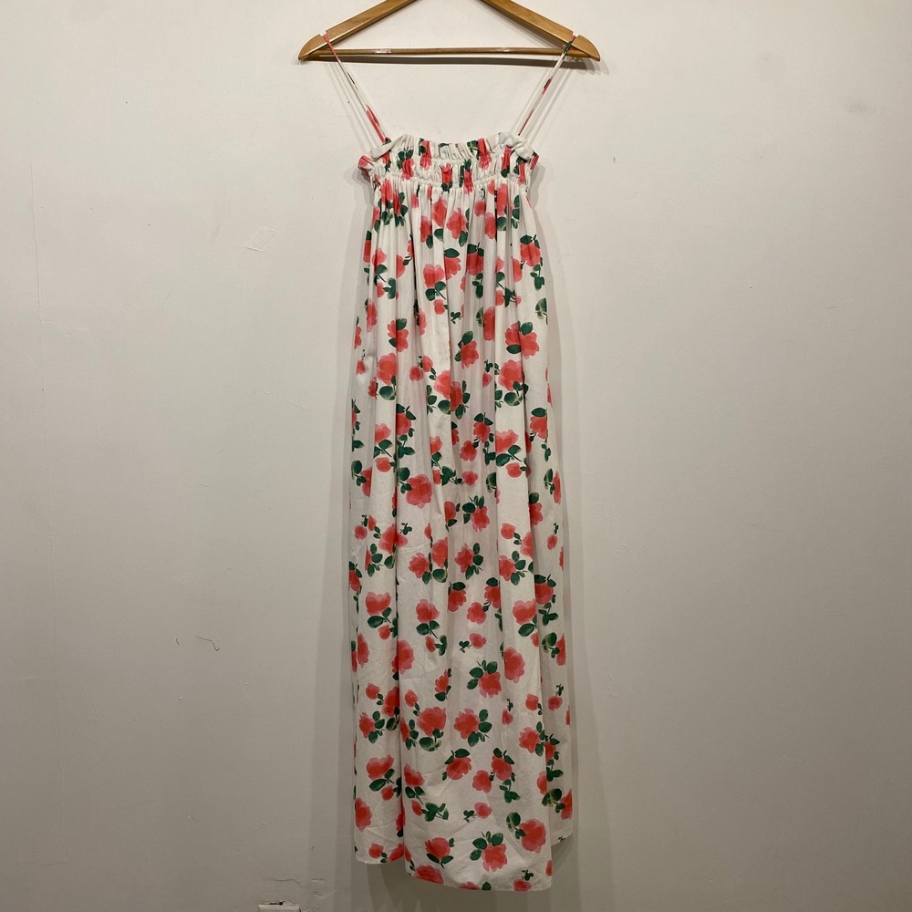 La Maregold Sammy White Pink Floral Smocked Resort Romantic Maxi Dress Small